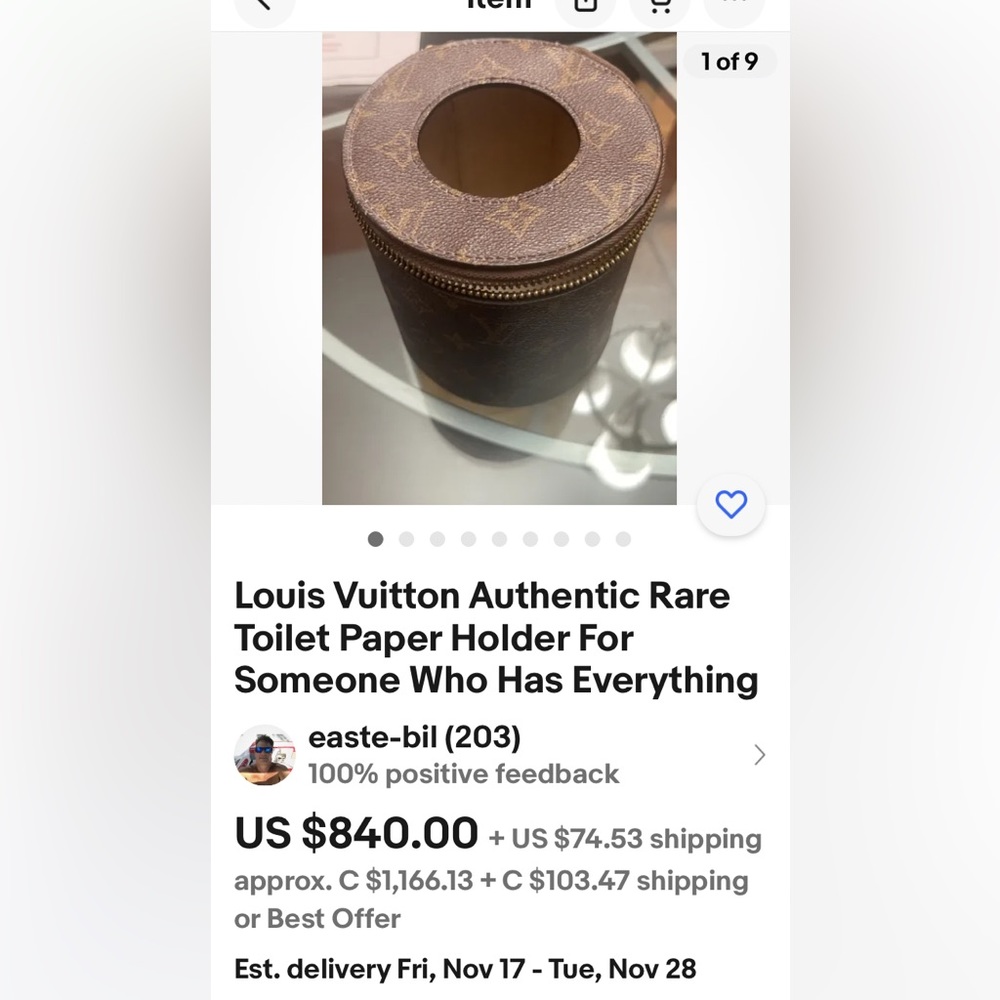 Louis Vuitton rare toilet paper holder. For someone who loves LV. Like new
